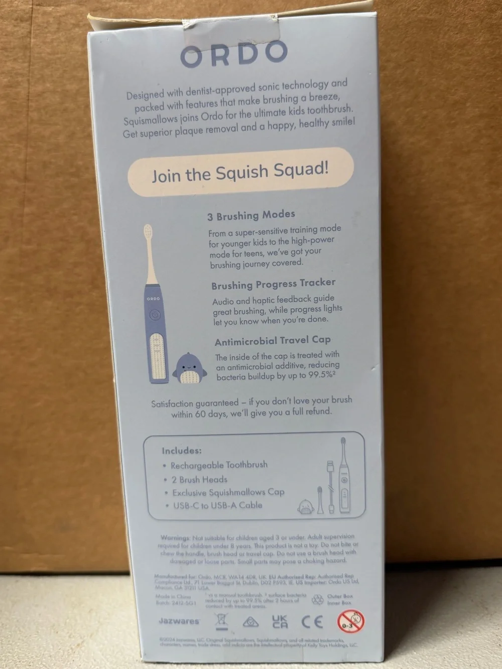 ORDO Sonic Kids Rechargeable Toothbrush - Squishmallows Samir - Blue